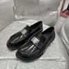 British Style Metal Small Silver Brand Women's New Leather Small Leather Shoes Flat Single Shoes