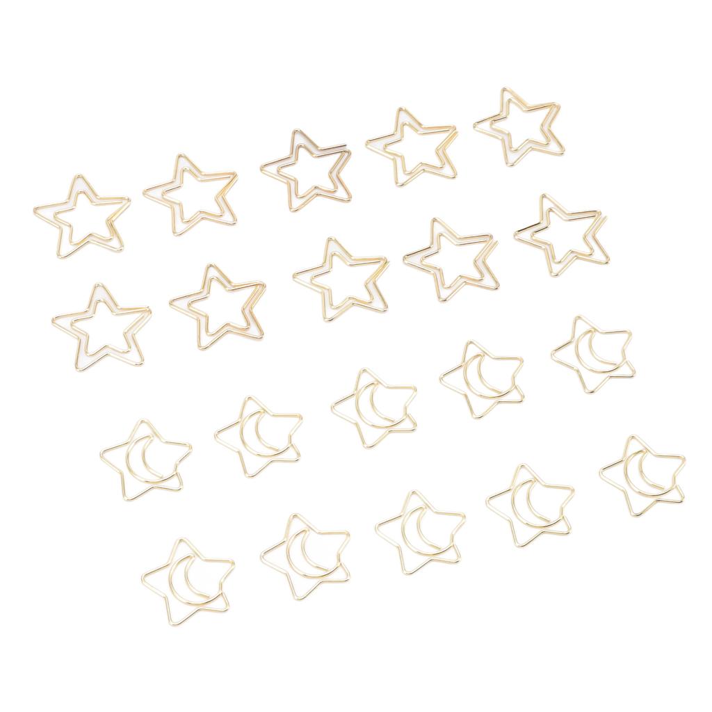 100 Pcs Paper Clips Portable Small Anti Slip Cute Star Moon Shape Electroplating Gold Metal Office F