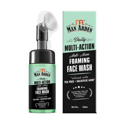 Espuma limpiadora con Árbol de Té y Ácido Salicílico (120ml), Jabón facial espumoso antiacné de acción múltiple Árbol de té + ácido salicílico, Man Arden