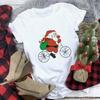 Casual Cute Cartoon Christmas Santa Graphic Female T-Shirt 90S Funny Summer Tees Loose White Blouse Short Sleeve O-Neck Crop Top