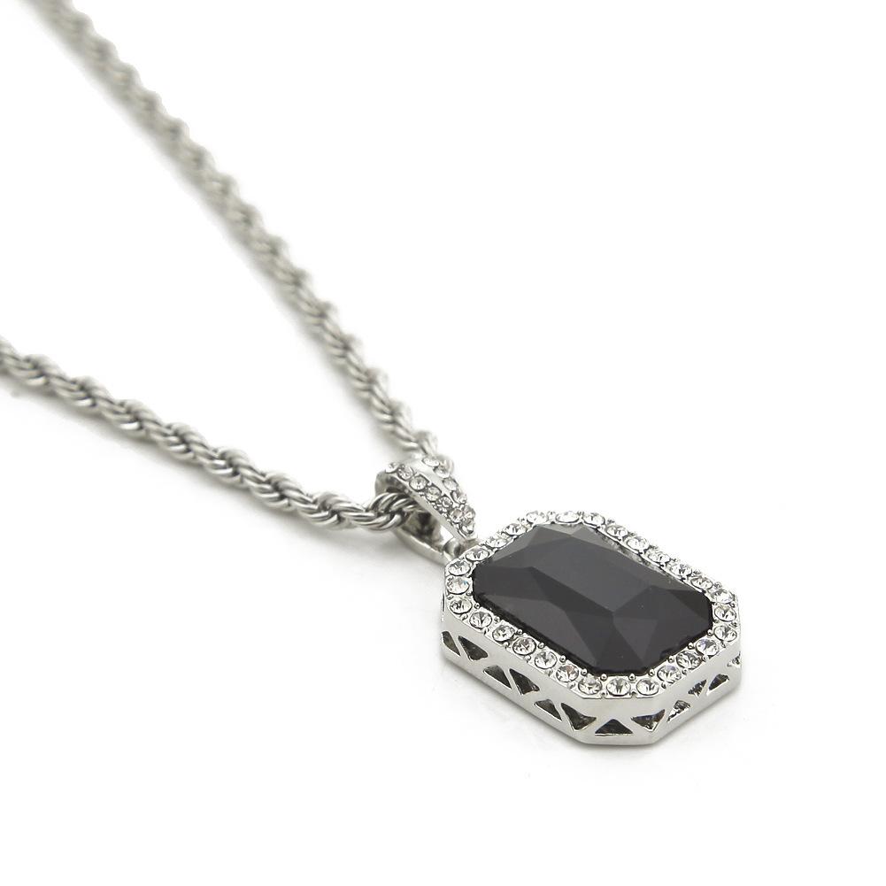 Mini diamond-set gemstone pendant, tide brand necklace, male ruffian handsome versatile alloy necklace jewelry.