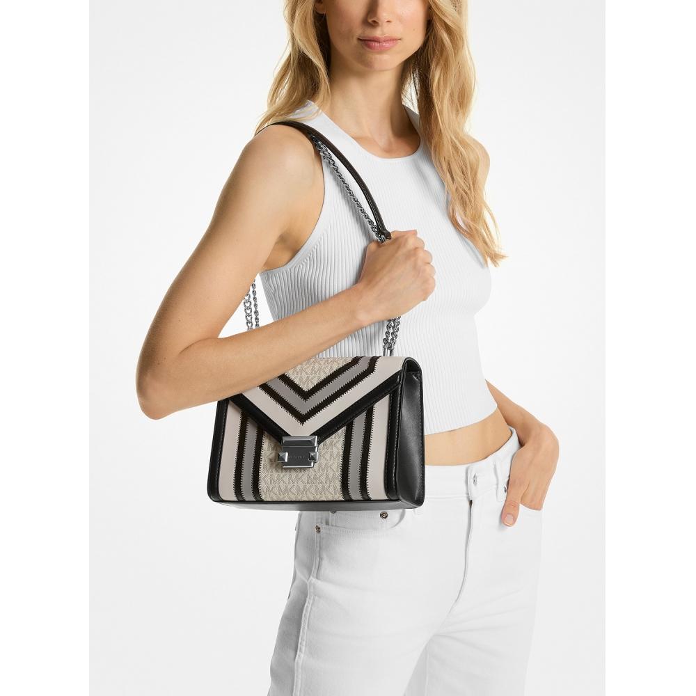 Michael Kors Whitney Color Block Flap Chain Shoulder Medium 35r4swhl6y2633 Pearl Grey Multi
