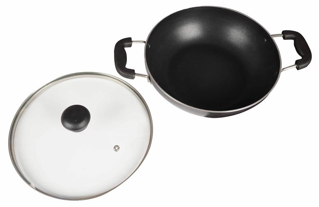 Trifri Kadai Set with Cover Aluminium Cookware Lightweight Non,stick Indian Wok Cooking