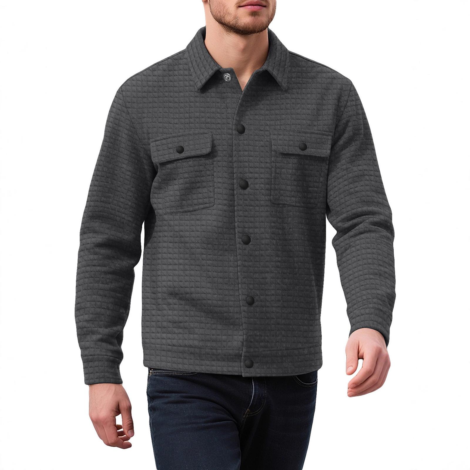 Men s Checkered Lapel Jacket with Buttons and Two Pockets for Casual M