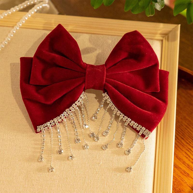 Red Big Bow Bride Wedding Engagement Toast Headgear Fugitive Princess Hair Accessories New Year Head Flower High-End Hairpin