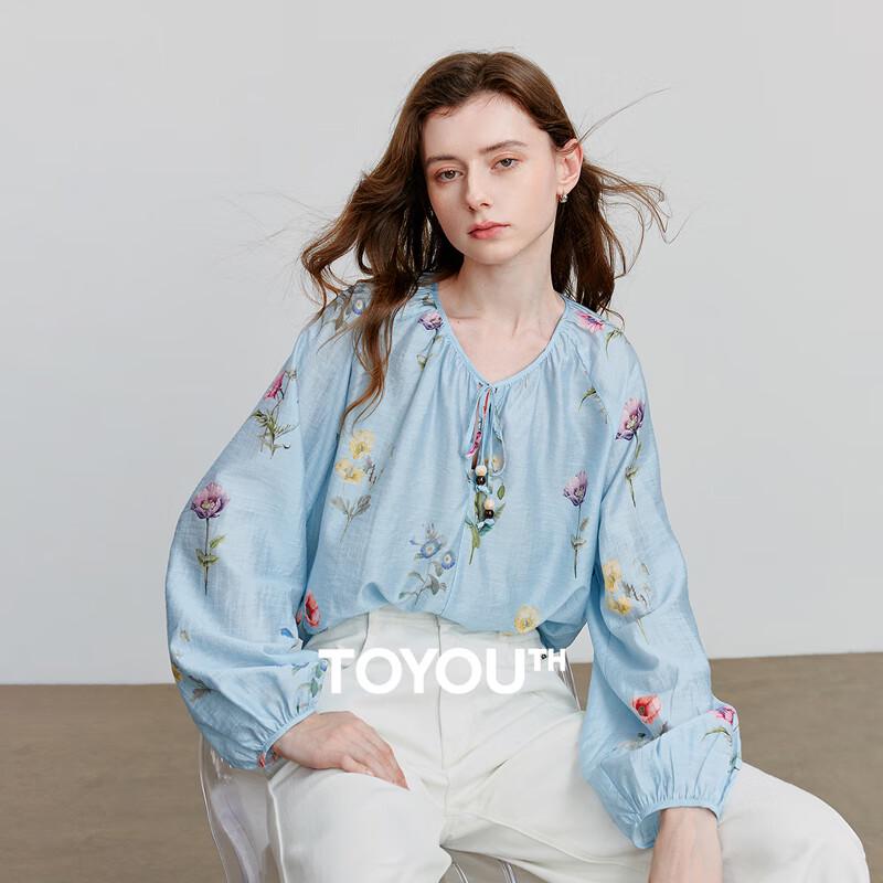 Chuyu Women s 2025 Spring Fresh Linen Blend Print Loose Blouse M