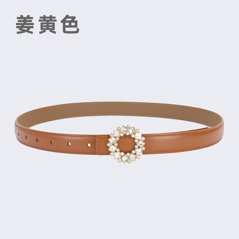 Four Seasons Available Belts Women'S Fashion Versatile Trendy Decoration Suits Cowhide Thin Belt Diamond Genuine Leather Ins Style Jeans Belt