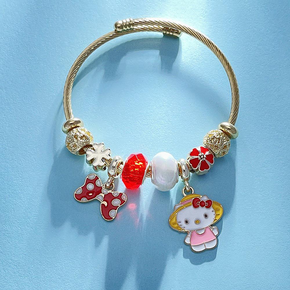 Hello Kitty Rosa Pandora Armband - Niedliches Cartoon-Katzen-Charme-Bügelarmband Schmuck