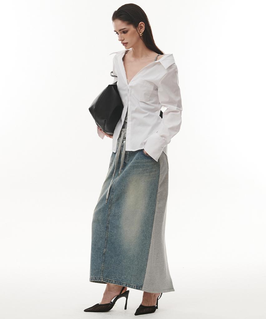 Peulojegteuweibeu Half Long Denim Skirt