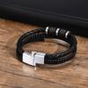 Custom Multi Layers Leather Bracelet for Men,Classic Metal Tube Handmade Braided Wristband,Gift for Husband Father Boyfriend