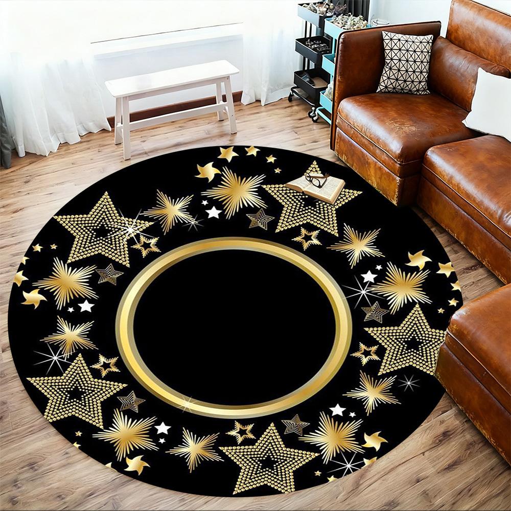 1PC star gold Office Round Area Rug, Under Office Chairs Bedroom Living Room Home Decor,Carpet for Office, -1110258