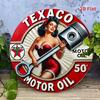 Vintage Texaco Oil Sign. 7.8" Round Weatherproof Aluminum for Garage, Porch or Coffee Shop.