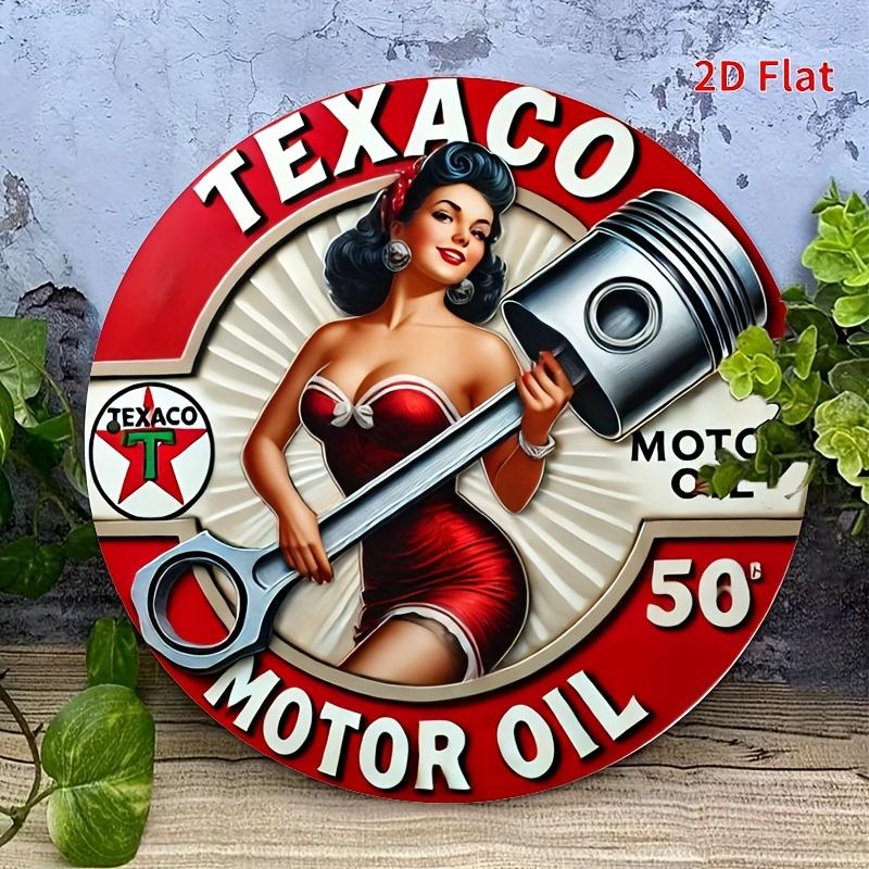 Vintage Texaco Oil Sign. 7.8" Round Weatherproof Aluminum for Garage, Porch or Coffee Shop.