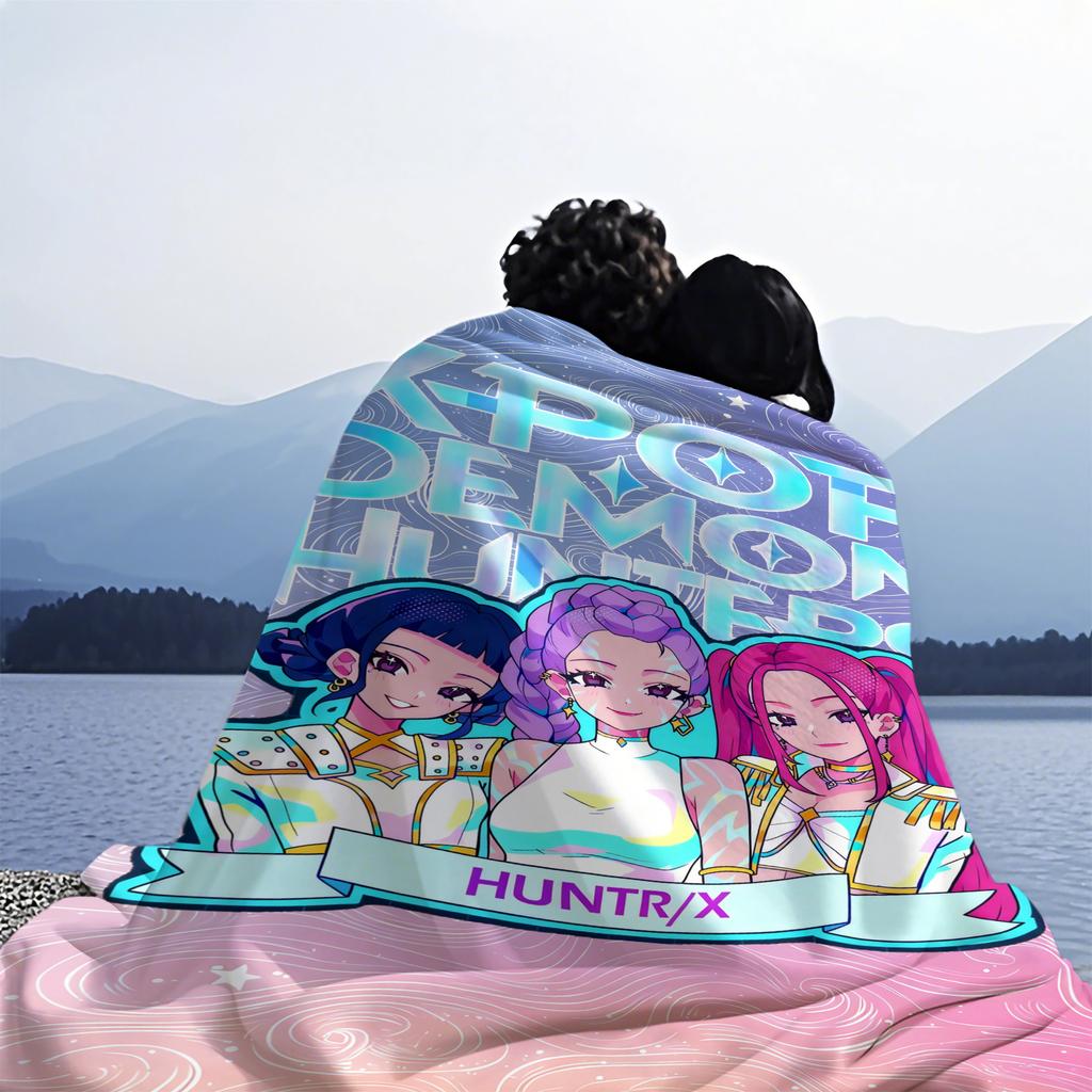 K-Pop Demon Hunters Blanket Hot Rumi Mira Zoey Printed Multifunctional Flannel Throw Blanket Cute Cartoon Gift for KPop Fans