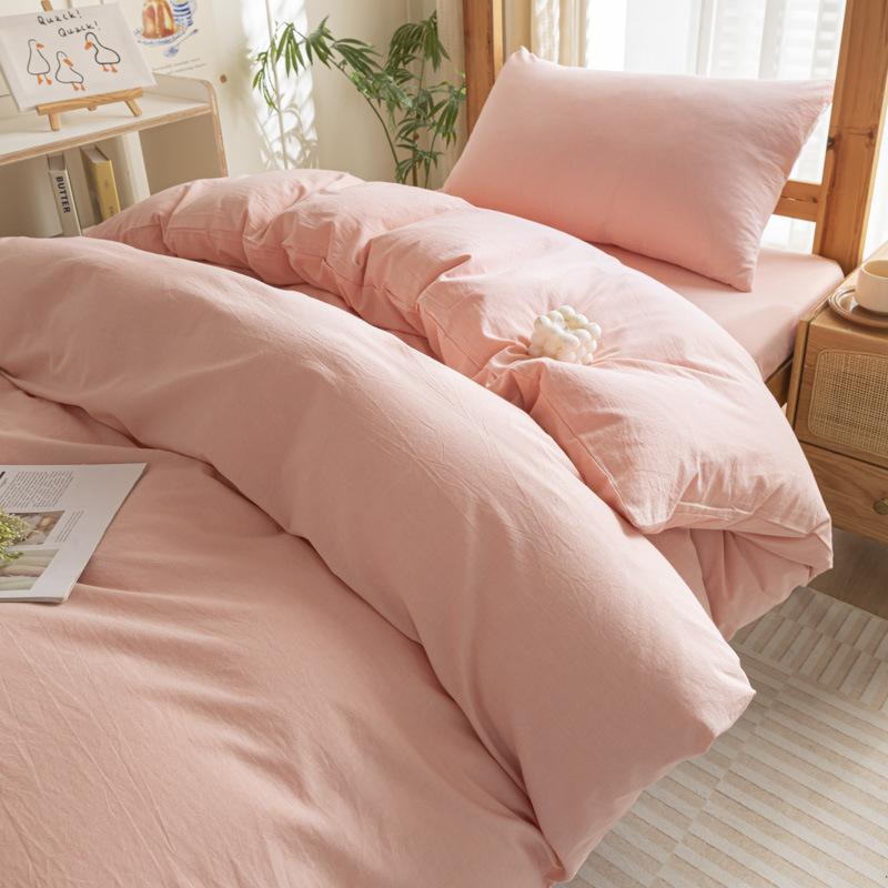 Cotton Washed Cotton Single Quilt Cover Student Dormitory Pure Cotton Bedding Four-piece Set Sheet Quilt Cover Simple Three-piece Set