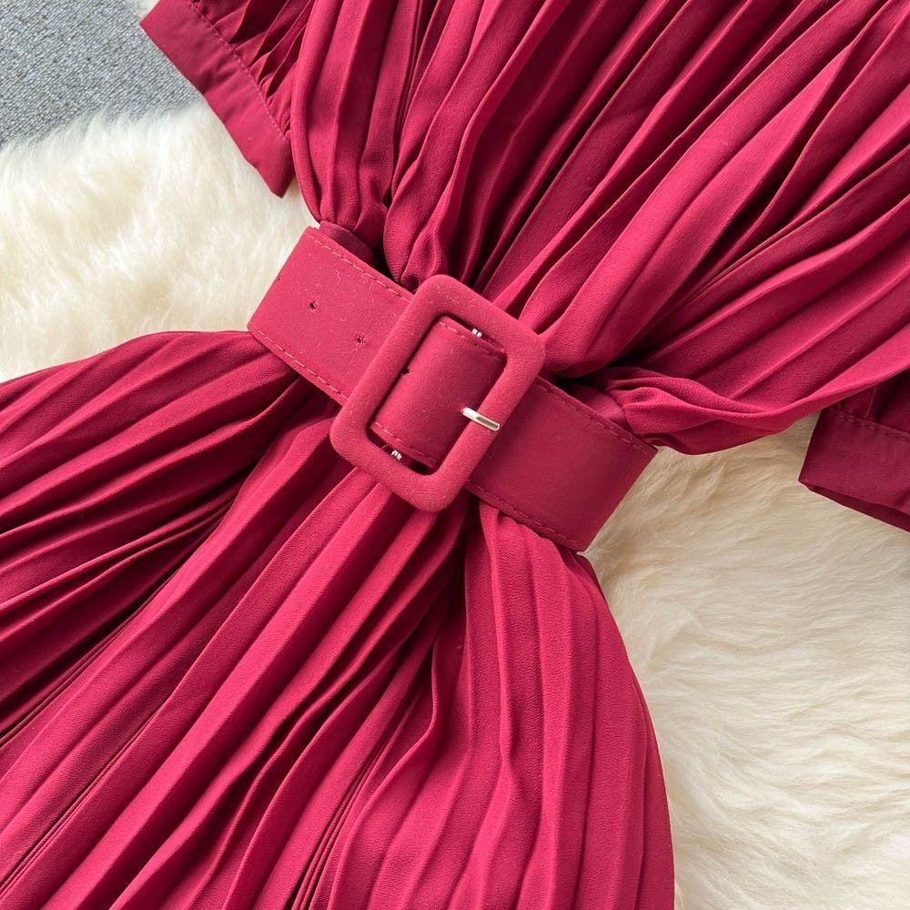 Женское летнее элегантное шифоновое платье с цветочным поясом — фото 11