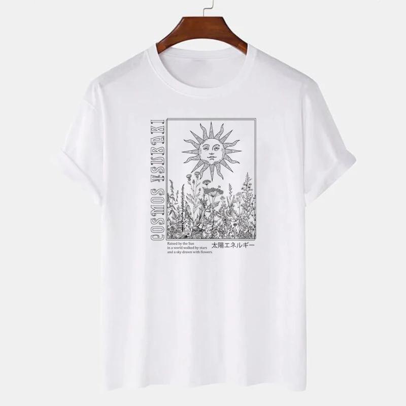 

Celestial Sun Floral Print TShirts Female Vintage Boho Mystic Retro Aesthetic Graphic Tees Women Hippie T Shirts Witch Tops S