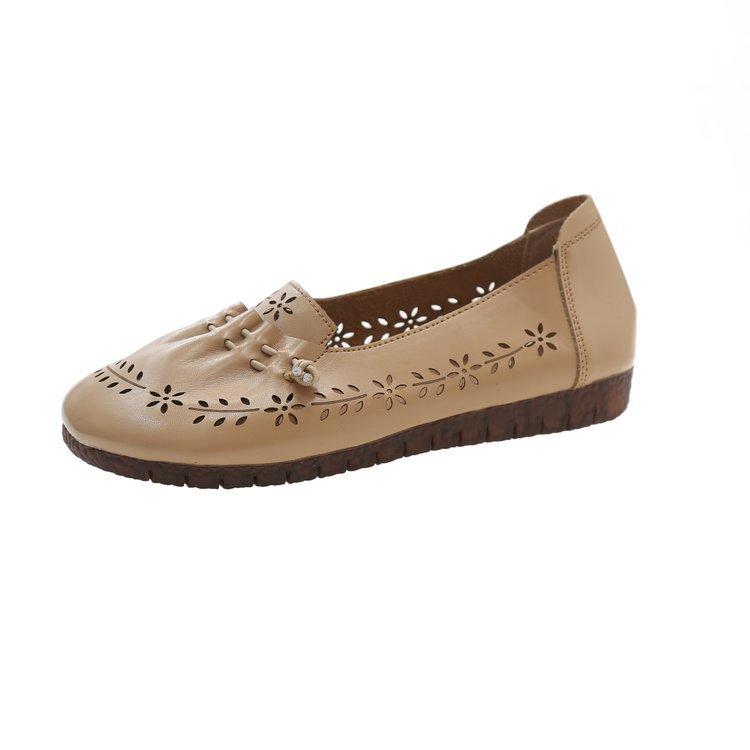 

Мягкая кожаная мягкая подошва для мам весна-лето 2024 года, новая подошва из говяжьих сухожилий, удобная ретро-обувь, нескользящая полая одинарная обувь 35 хаки