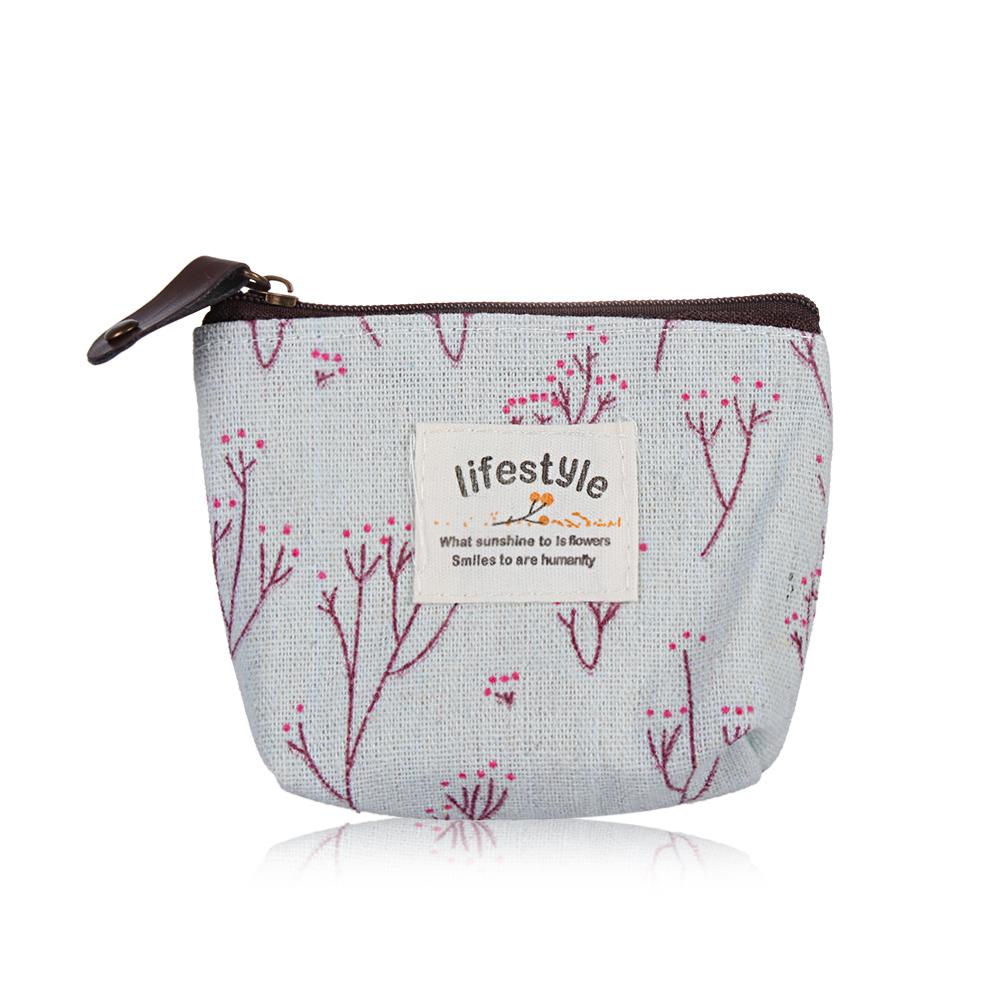 New Korean Style Mini Wallet Card Holder Floral Print Zipper Coin Purses Flower Canvas