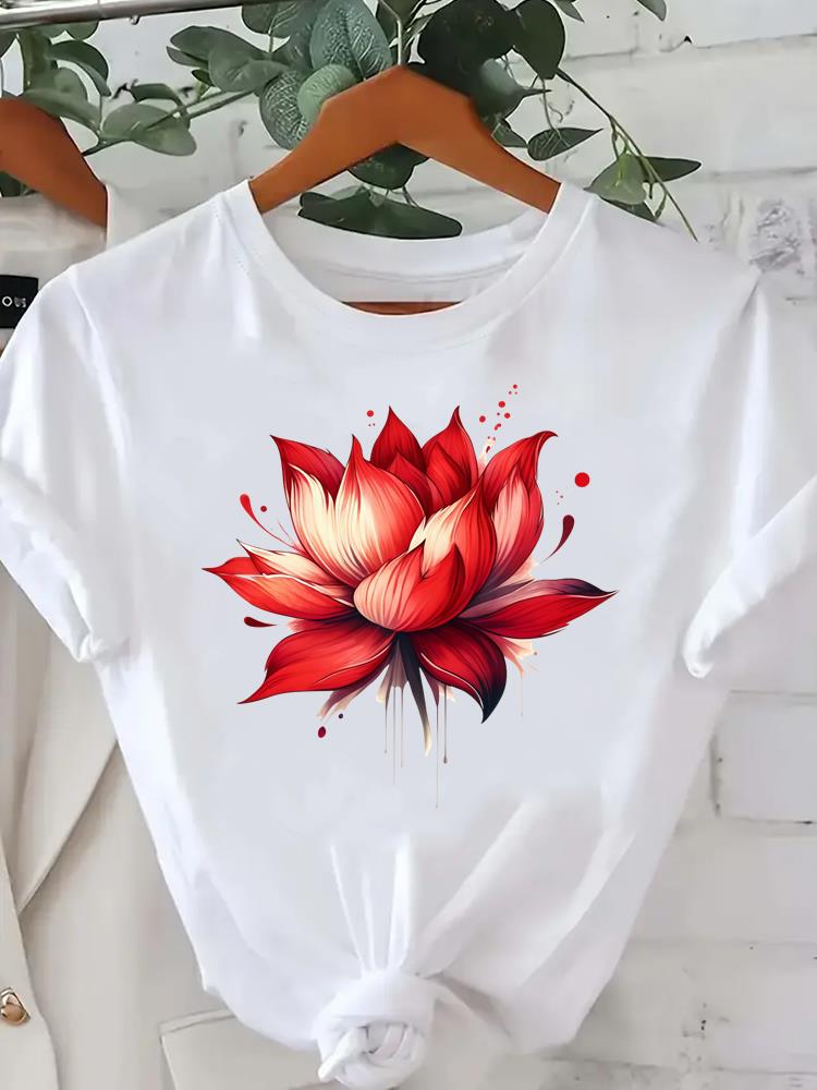 (Asian Size) Women Tee Fashion Lady Clothing Love Heart Feather  Casual T Shirt Female Top Printed Graphic Short Sleeve T-shirts