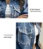 Beaded Long Lapel Oversize Blue Denim Jacket for Women