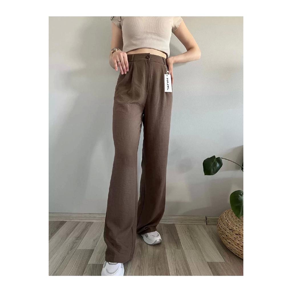 Women's Oil Green High Waist Linen Palazzo Pants