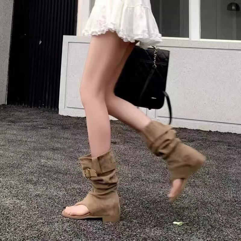 Fashion Flip flops summer cool boots square toe flat bottom inner height stacking boots Western cowboy boots 2025