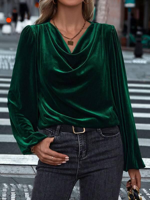 2026 Velvet High Neck Women's Long Sleeve Top - European, American, Korean Style for Spring/Autumn