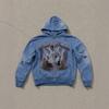 Gradient Rhinestone Angel Oil Painting Zip Up Hoodie Distressed Washed Black Loose Streetwear Men Women