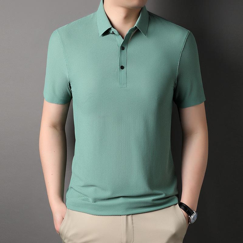 Męski T-shirt z krótkim rękawem z jedwabiu niemulberry Lato Nowy Styl Młody i w średnim wieku Kołnierzyk Bezszwowy T-shirt z krótkim rękawem Koszulka POLO Odzież męska