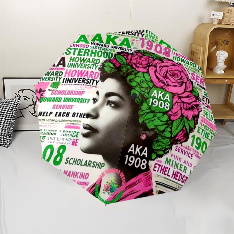 AKA Theme Automatic Umbrella, Lightweight & Portable, 8 Rib, Perfect for Outdoor Travel, Birthdays, Christmas, Gifts.