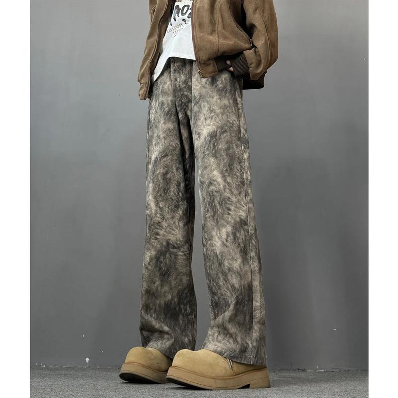 JYL Men's Camo Jeans  Tie-Dye Vintage Washed Loose Straight Casual Denim
