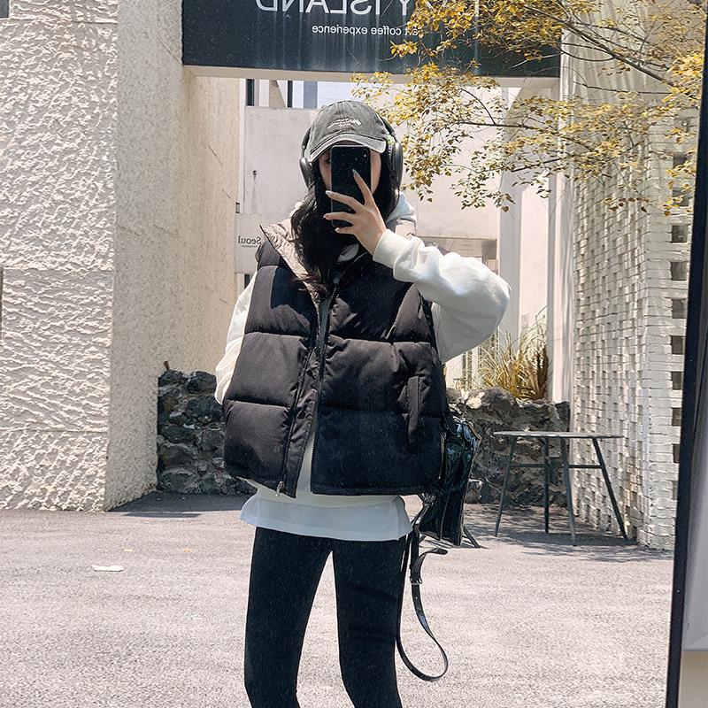 Front and back wear stand-up collar fashion cotton vest women's short new vest jacket top women's clothing