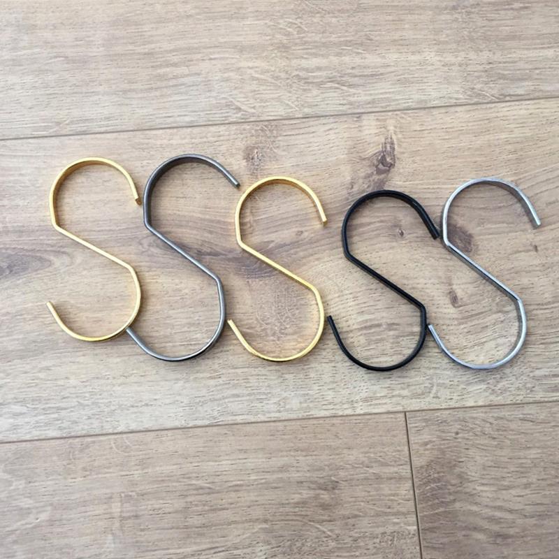 6 Color Metal Hook Brushed Decorative Hook S Hook Flat Clothes Hook Multifunctional Kitchen Wall Bedroom Clothing Wardrobe Hooks