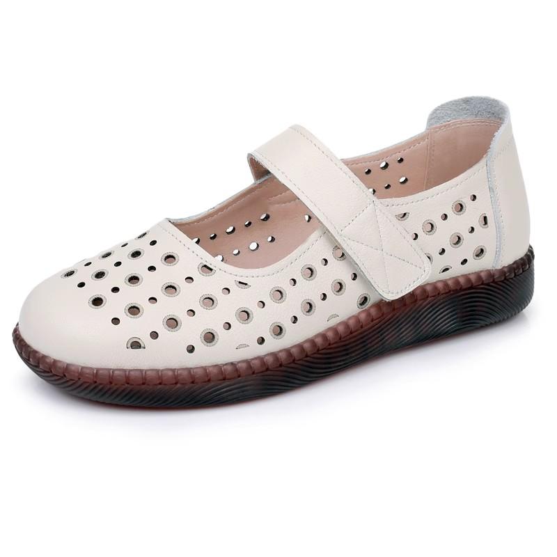 GKTINOO Genuine Leather Shoes Flat Women Sandals 2025 New Spring Summer Hook & Loop Hollow Platform Sandals Large Size