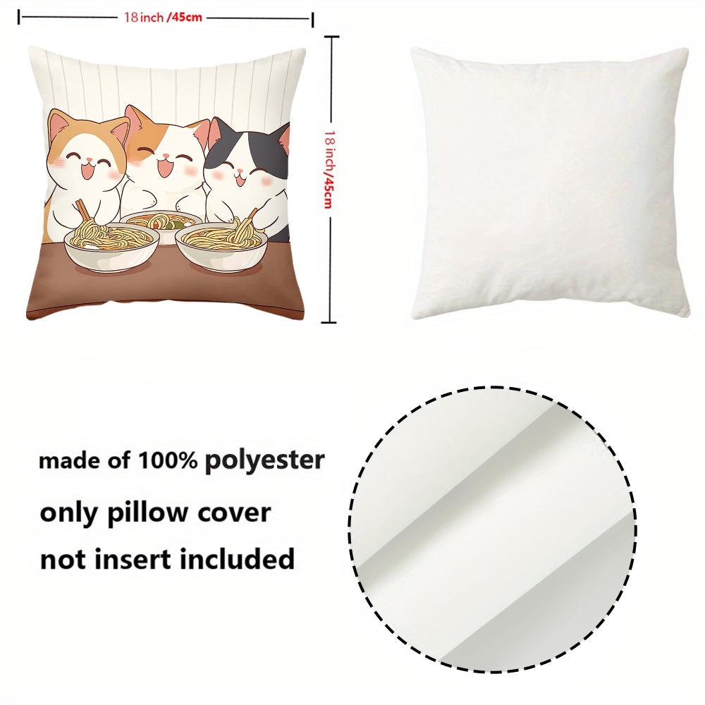 Cute Cat Pillow Covers With Food And Home Scenes Polyester Pillowcase, Sofa Decorative Cushion Cov Headboard Pillow