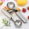 2pcs Dual Use Stainless Steel Ice Cream Circular Scoop Portable Fruit Scoop Metal Cookie Dough Scooper Kitchen Baking & Cooking