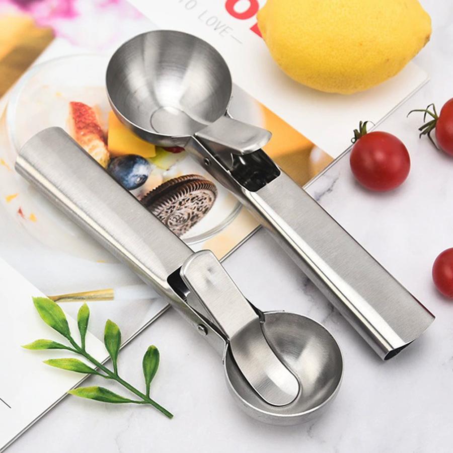 2pcs Dual Use Stainless Steel Ice Cream Circular Scoop Portable Fruit Scoop Metal Cookie Dough Scooper Kitchen Baking & Cooking
