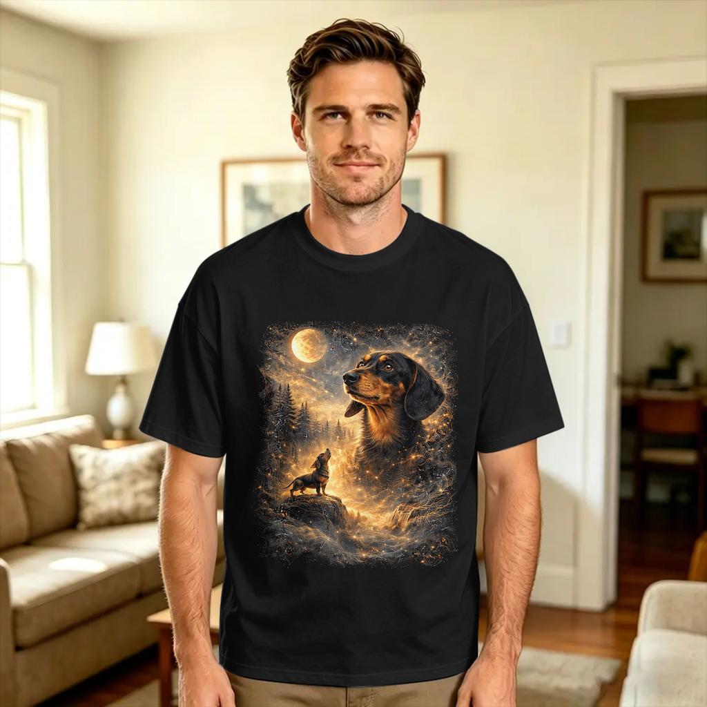 Vintage Dachshund Howling To The Moon 90s Retro Animals T Shirt Summer 100 Cotton T Shirts For Unisex Design Tshirt Short Sleeve