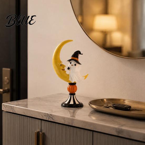 Holiday Party Supplies Halloween Ghost And Moon Resin Ornaments Cute Spooky Tabletop Figurine Festive Pieces Statue with Pumpkin Elements
