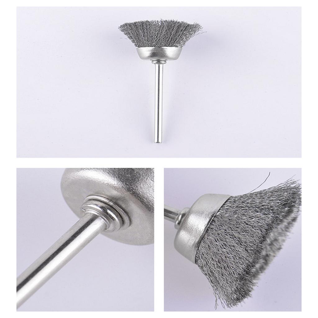 30Pcs Wire Wheel Brushes 3mm Shank Remove Burrs Rust Metal Non-metal Surface Polishing Derusting