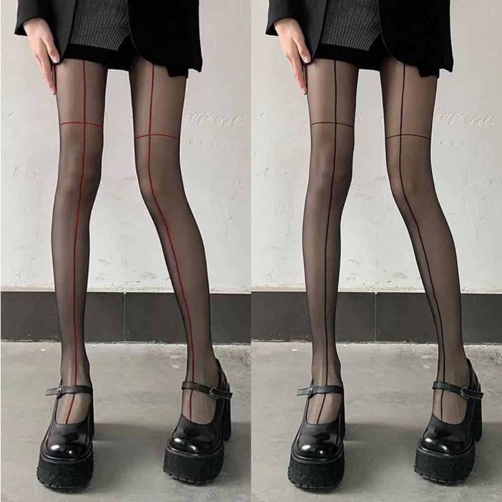 Calze Nere Sexy in Seta con Gambe a Gamberetto Davanti e Dietro, Calze con Fondo Incrociato, Sottili e Ultra-sottili