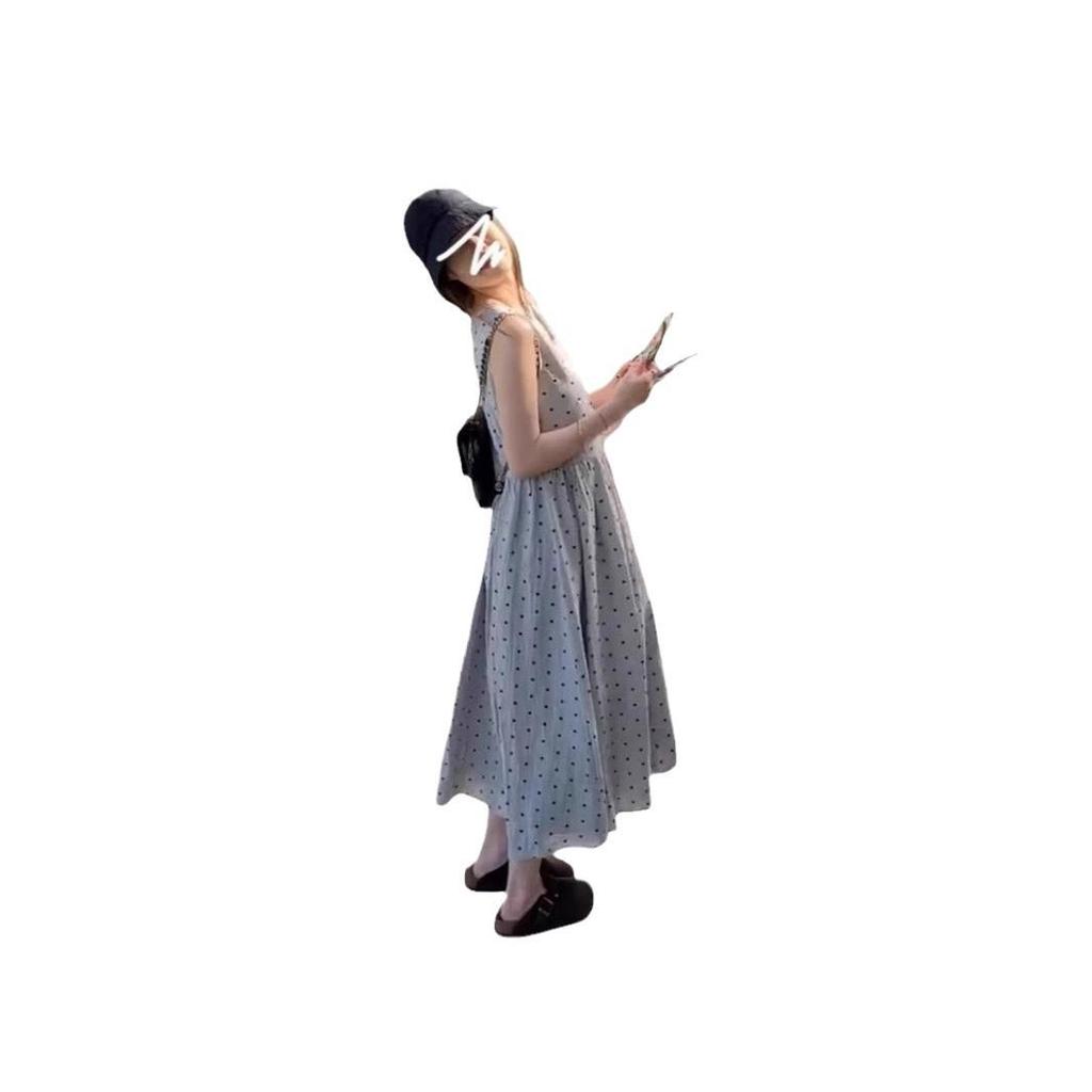 2024 Women's French Slimming Polka Dot Sleeveless Mid-Length Summer Vest Dress