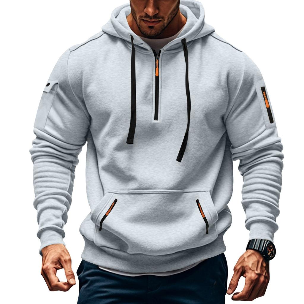Men's Solid Color Half-Zip Hoodie Men's Sports Plus Size Casual Sweatshirt