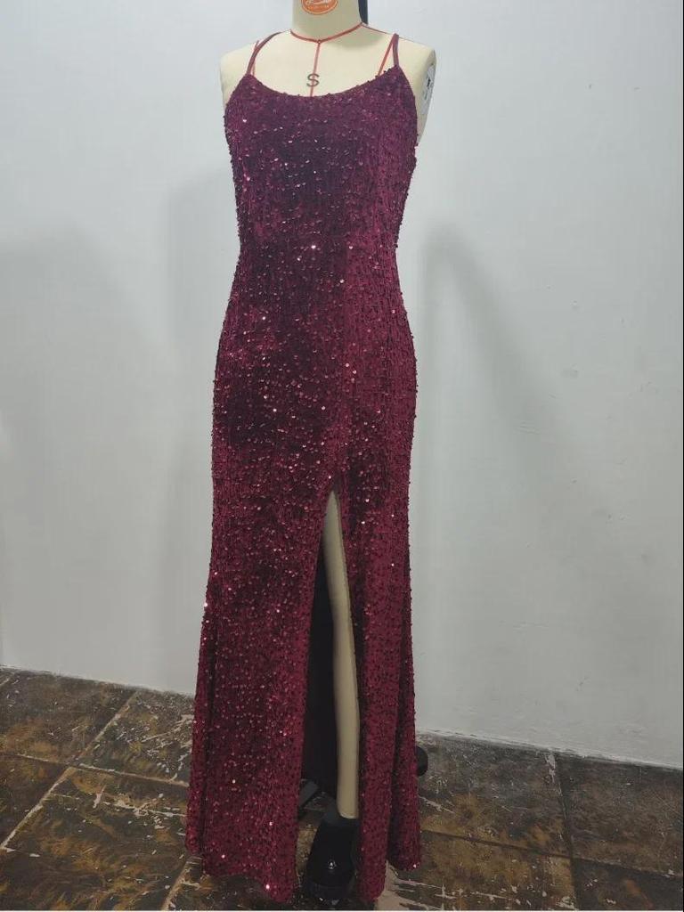 2024 Women's Sweet Style Sequin Slit Dress with Spaghetti Straps (2 Colors)