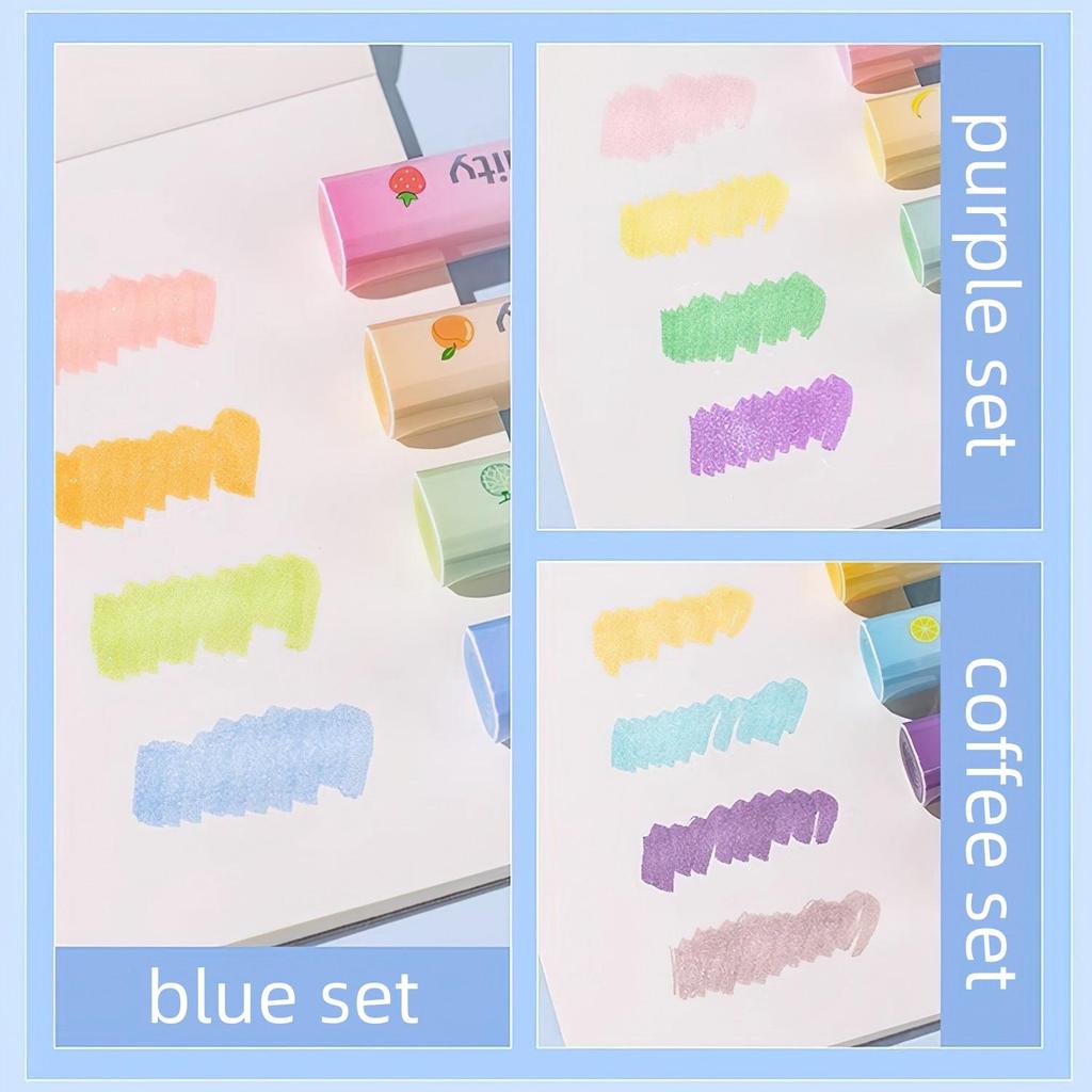 4pcs Fruity Highlighter Pens Set Brush Tip Strobe Bling Glitter Color Marker Liner for Drawing Painting Art School