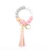 Silicone & Beech Wood Beaded Keychain Bracelet with Pendant