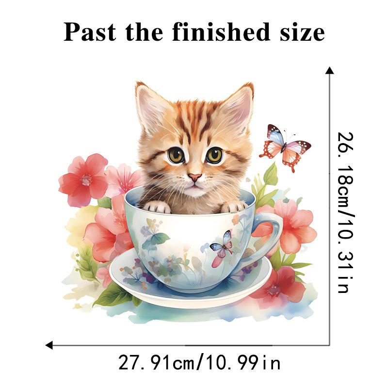 Cute Cat Wall Stickers Waterproof Vinyl Decals Tea Cup Design Pet Store Decor Bathroom Kitchen Removable Peel Stick Home Decor