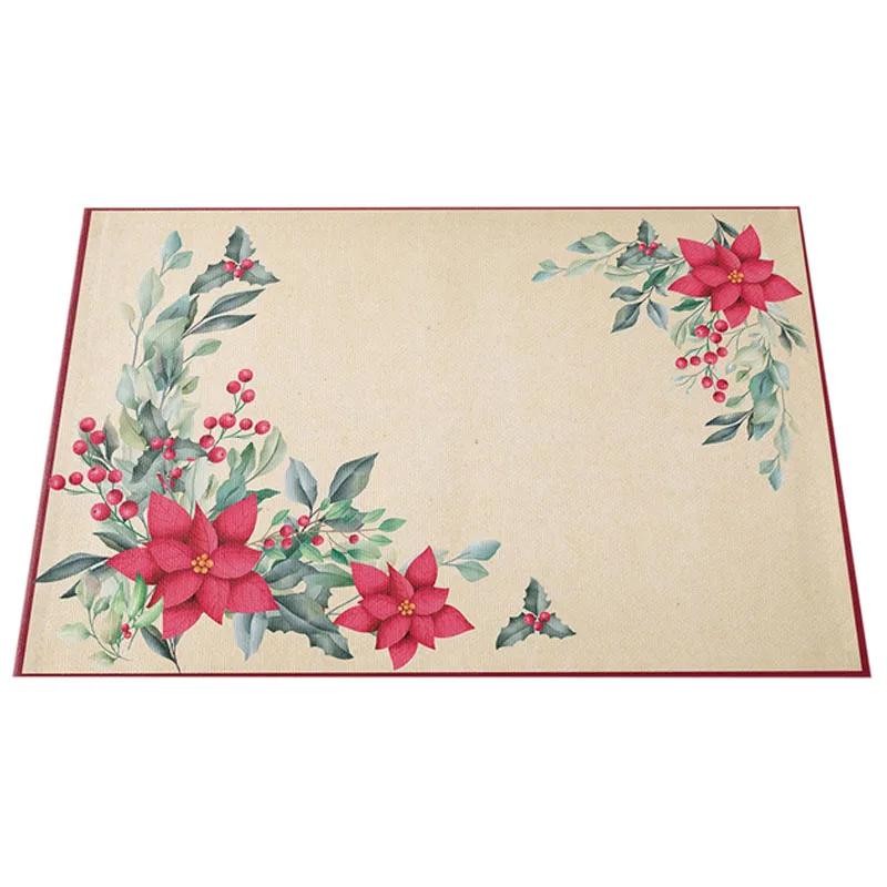 NOVÝ Lněný Vánoční Květ Poinsettie Tištěný podložka pod talíř Látkový podložka pod šálek na kávu a čaj jídelní prostírání do kuchyně