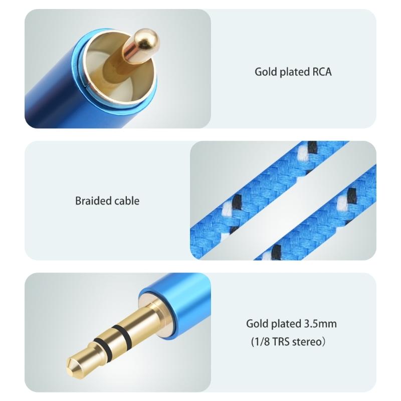 3.5mm to 2RCA Adapter Cord Stereo AUX Cable Line for Smartphones, MP3, Tablets, Speaker, Subwoofer, Home Theaters